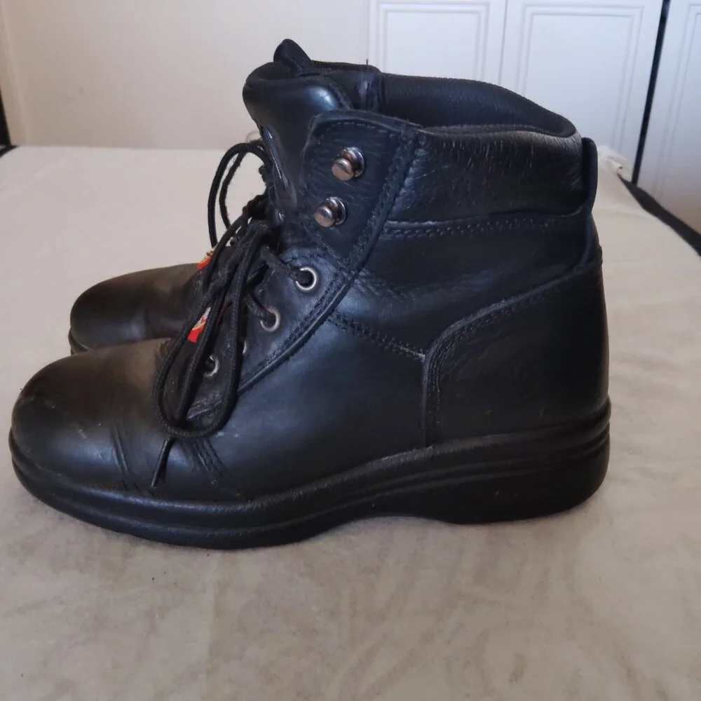 CACTUS WORK BOOTS SLIP RESISTANT BLACK LEATHER MEMORY FOAM 6600 MENS SIZE 8